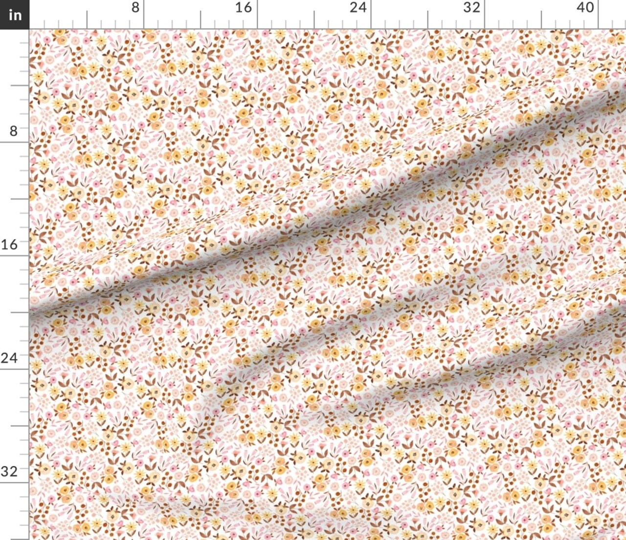 Boho Flowers Watercolor Rustic Wildflower Hand Painted Pink Mustard Gold Custom Printed Fabric by Spoonflower Various Fabrics by the Yard or Fat Quarter
